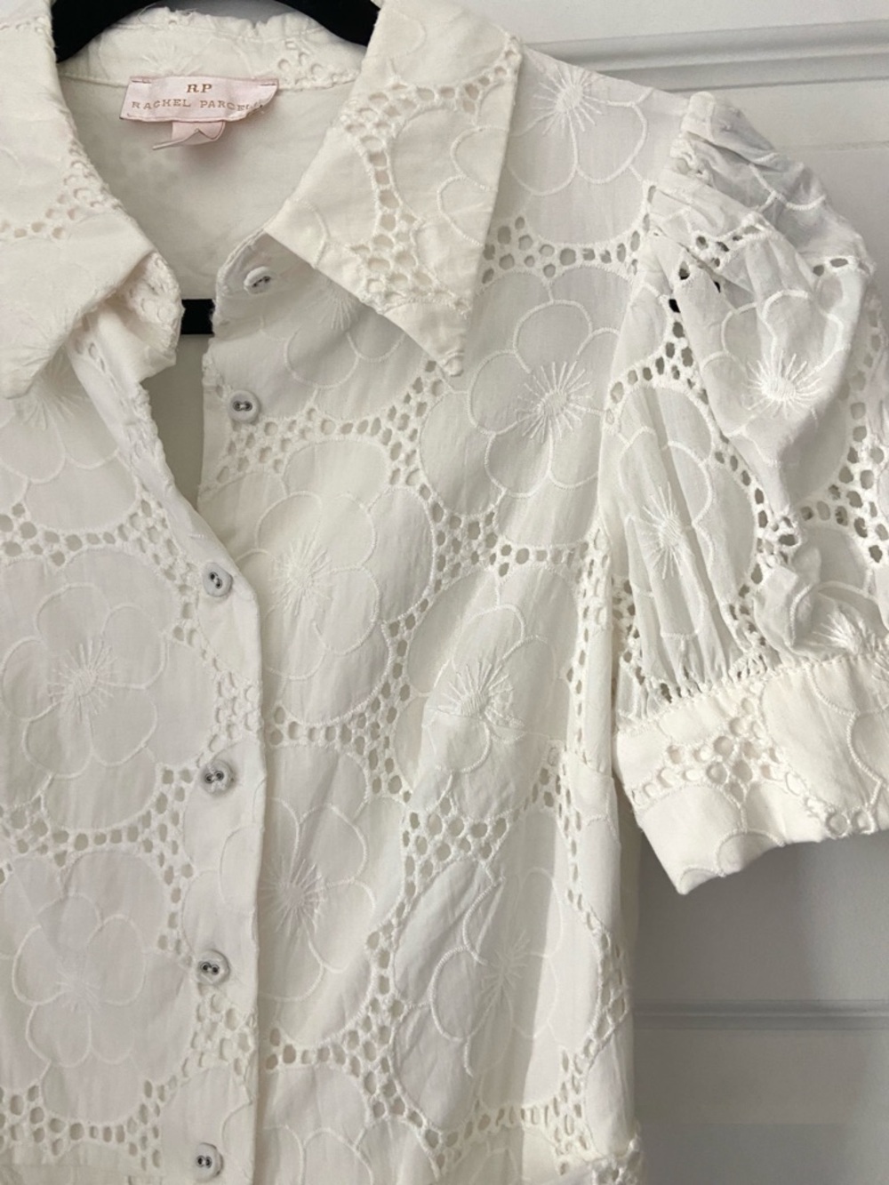 Rachel Parcell White Floral Eyelet Puff Sleeve Midi Dress - Size S - Picture 3 of 14